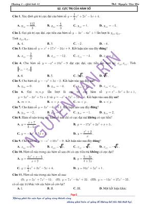 Bài tập trắc nghiệm Giải tích Lớp 12 - Bài 2 Cực trị của hàm số - Nguyễn Văn Rin